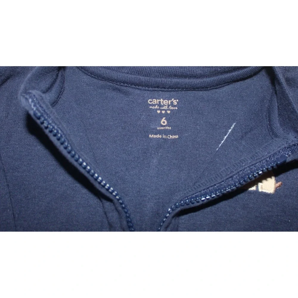 Carters Baby Boy 6 Months Zip Up Hoodie Lot Dinosaur Puppy Navy Gray Stripe 2pc